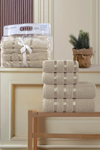 My Catherine 4-Piece Bath Set 100% Cotton 2 Large Bath Towels (70X140Cm), 2 Face Towel Set (50X90Cm)