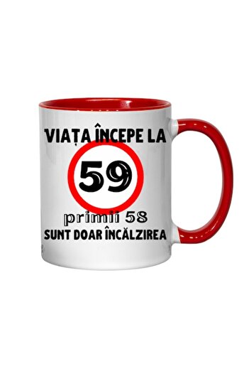 T&M Personalizare Personalized Mug - Life Begins at 59 Years, Red Interior, 330 ml