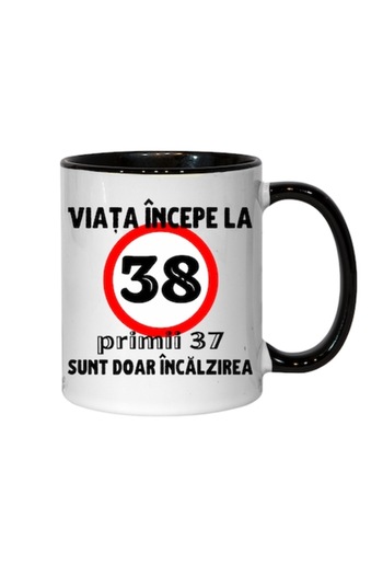 T&M Personalizare Cană personalizată - Viața începe la 38 de ani, interior negru, 330 ml