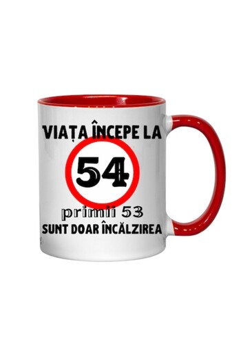 T&M Personalizare Personalized Mug - Life Begins at 54, Red Interior, 330 ml