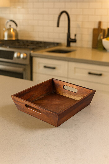 Çavdar Group Acacia 25X25 cm Luxury Bread Box with Handle Oil Container Box