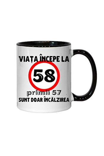 T&M Personalizare Cană personalizată - Viața începe la 58 de ani, interior negru, 330 ml