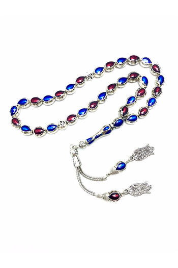KANUNİ TESBİH Rozariu cu design special, albastru burgundă, rozariu din metal brodat cu email, cu cutie din lemn