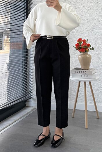 MELEK ARAZ Carrot Cut High Waist Casual Pants - Black