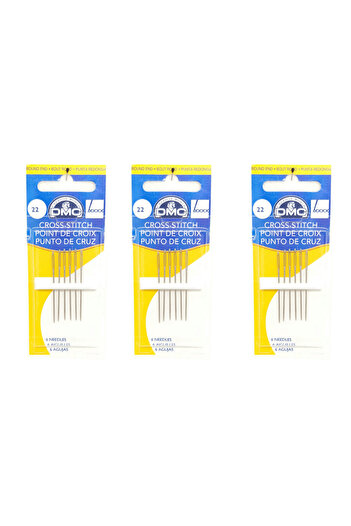 Dmc 3 Pack Size 22 Cross Stitch Needles (Total 18 Needles)
