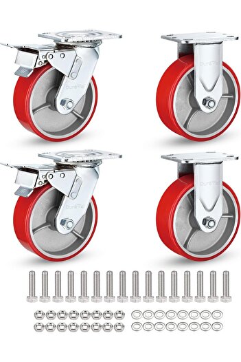Duravel Polyurethane (PU) Silent Castor- Set of 4 Heavy Duty 2 Swivel + 2 Rigid Fixed Castor Wheels,