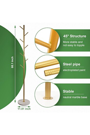 Generic SKY-TOUCH Free Standing Hall Coat Tree with 7 Hooks, Stand Tree Rack with Marble Round Base, Entrywa