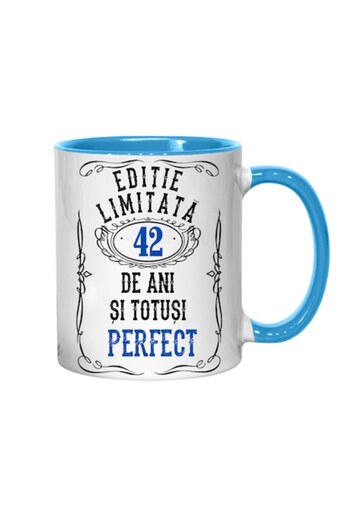 T&M Personalizare Personalized Mug - Limited Edition 42 Years and Perfect, Blue Interior, 330 ml