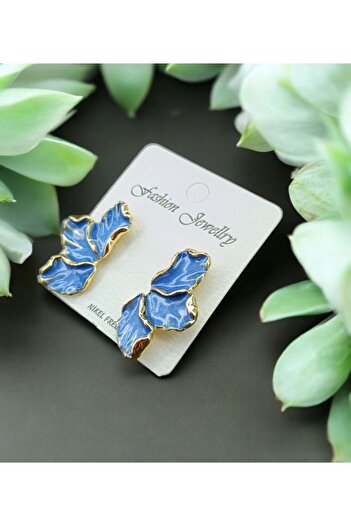 Candy Bleu Feuille Blue Leaf Earrings