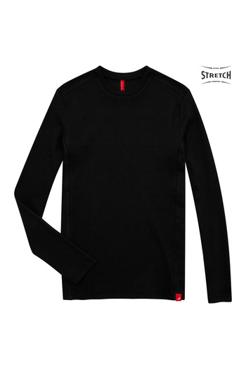 Cottonland Men's Rocco O Neck Medium Thick Ribbed Stretch Long Sleeve Cotton T-Shirt Black