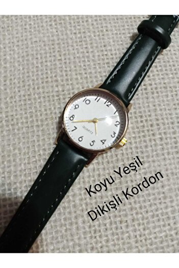 QUARTZ Vintage Retro Model Dark Green Strap Women's Wristwatch Gold Case - 0060