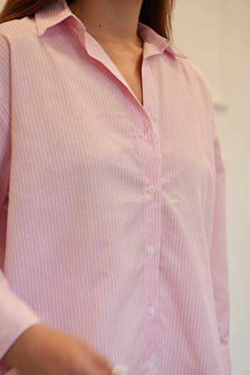 Ladies&Gentlemen Women's Pink and White Striped Oversize Shirt