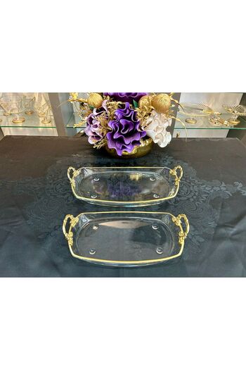 Santara Avangarde 2 Pieces Gold Colored Metal Handle Gold Gilt Stunning Tray & Presentation Holder
