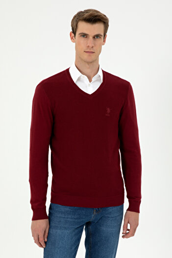 U.S. Polo Assn. Men's Burgundy Sweater With Texture And V-Neck