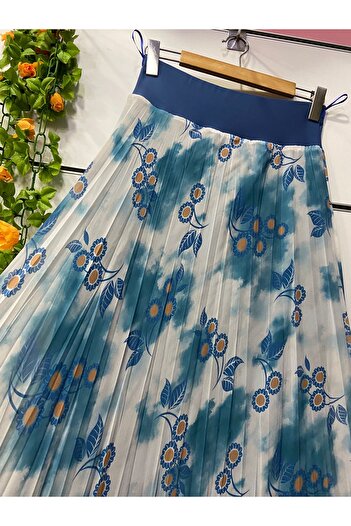edu collection Patterned Chiffon Bell Skirt with Lining