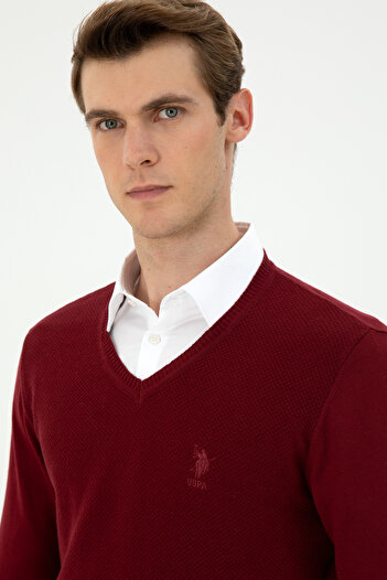 U.S. Polo Assn. Men's Burgundy Sweater With Texture And V-Neck