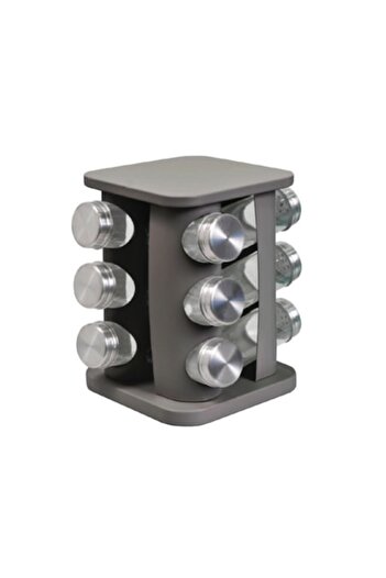 FRANDIS Spice Carousel with 12 Jars, Frandis, 20x20x21 cm, Metal/Glass, Dark Gray