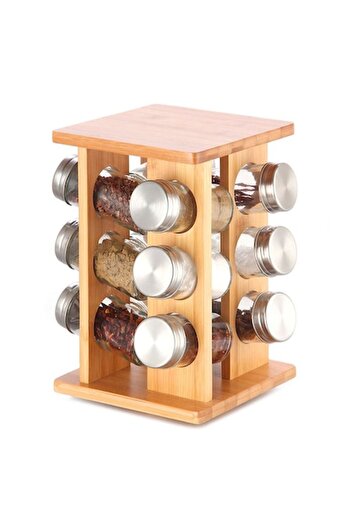 FRANDIS Spice Carousel with 12 Jars, Frandis, Bamboo/Metal/Glass, Bamboo