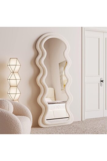 Crestj Full Length Metal Floor Mirror with Wood Design 160 x 60 cm, Beige