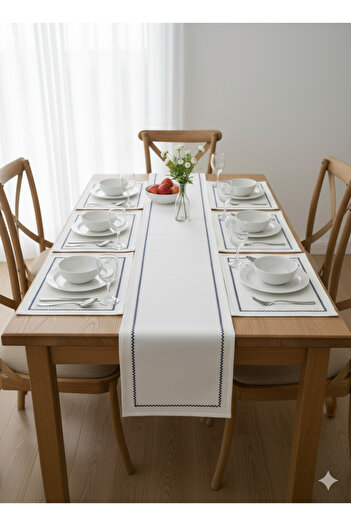 Uçkan home Embroidered 7-Piece Runner and American Service Set Runner 50X150 American Service 40X45