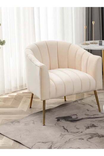 House One Arm Chair | Thai wood and Velvet - Beige - 80×80×80 cm