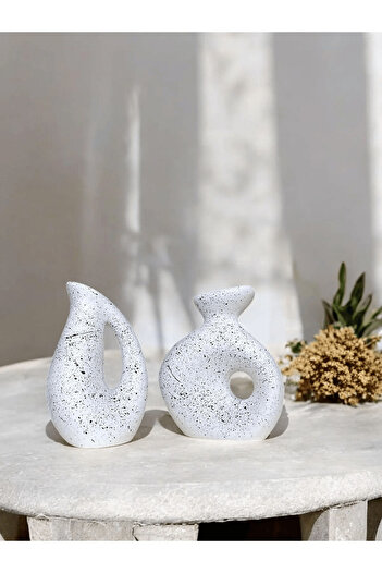 Porselian Delta and Almond Concrete Vase Set of 2 - Modern Home Decoration