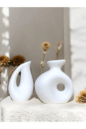 Porselian Delta and Almond Concrete Vase Set of 2 - Modern Home Decoration