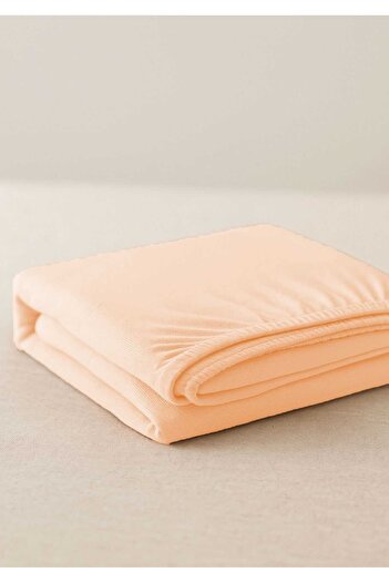 merland benvecocuk Double Size Plain Combed Cotton 100% Cotton Fitted Sheet 180X200 Newsheet Salmon