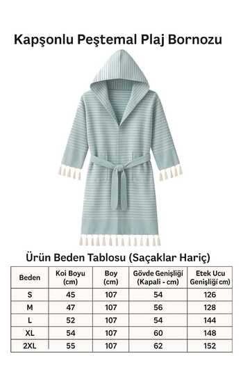 merland benvecocuk Hooded Unisex Peshtamal Beach Robe 100% Cotton Marelina Blue - XL