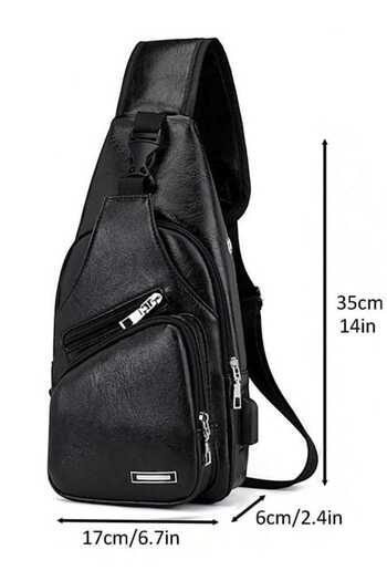 Fstyle Men's Hanging Bag, Leather Hanging Bag with USB Charging Port, Waterproof, Multi-Pocket