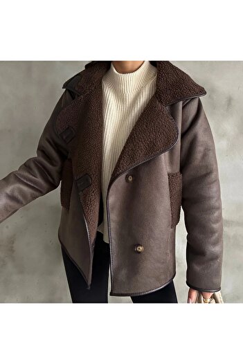 GM Butikk New Season Zr Women's Oversize Suede Fur Detailed Women's Zr Coat Women's Jacket