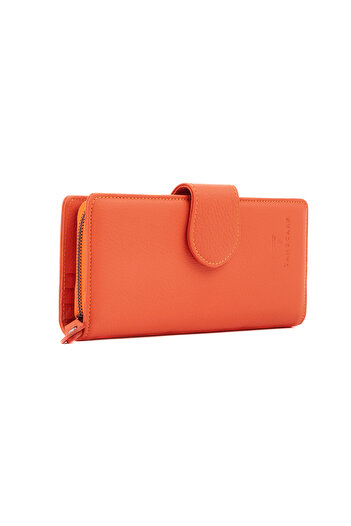 TANGCARF Diva Women's Wallet Genuine Leather Zippered Magnetic Large Model Hand Wallet Orange