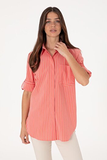 U.S. Polo Assn. Women's Red Long Sleeve Striped Shirt Eli̇fsu Buti̇khome