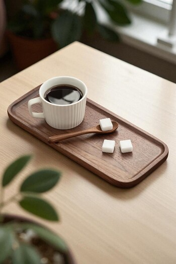 OK Wood Set of 2 Premium Natural Wood Rectangular Serving Tray 14X29 cm – Food Tea Coffee Appetizer and Oil Dish