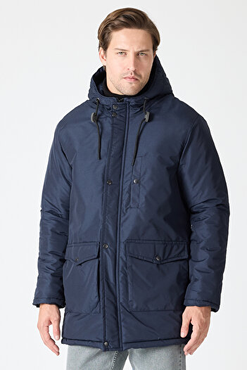 STONCS Men's Navy Blue Hooded Parka