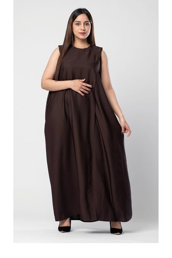 outline Brown wrap dress under the abaya