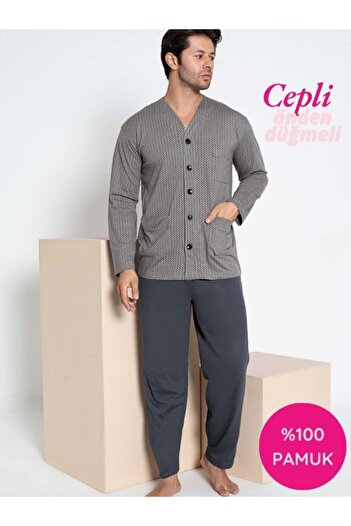 GUAVA+ Men's V-Neck Buttoned Chest Pocket 100% Cotton Long Sleeve Pajama Set with Pockets-Dede Hospital Pajamas