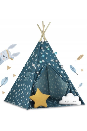 LikeSmart Cort de joaca in stil Montessori, "Likesmart Nori Pufosi 101" pentru copii, Ghirlanda cu Lumini, 2 P