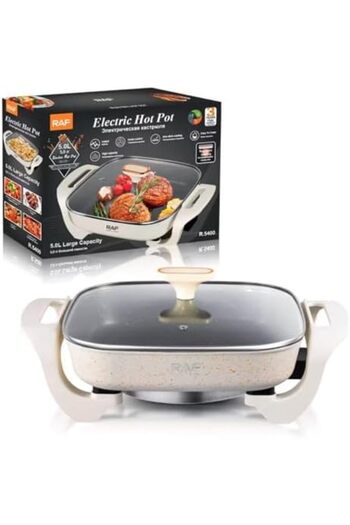 Generic Electric Hot Pot, 5.0L Large Capacity Square Pan, Non-stick Electric Skillet with Glass Lid, Model R