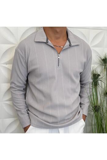 WENMİNG Men's Half Zipper Reported Ottoman Fabric Knitwear Gray