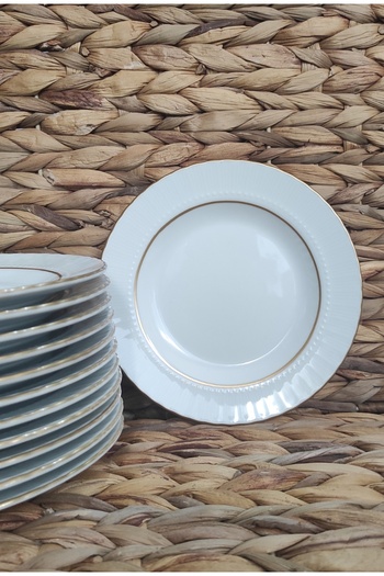 Güral Porcelain Matte Gilt 12 Pieces 16 cm Small Dessert Plate (1 Piece with Napoli Knife as a Gift)