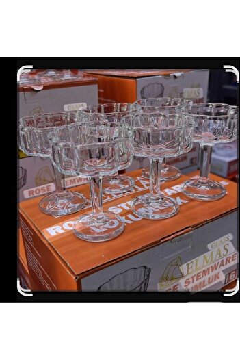 ORTAKÖY CENNETİ 6 Piece Footed Glass Jam Bowl Magnolia Coffee Side Turkish Delight Bowl Sugar Bowl 6X8 Luxury Glass Sugar Bowl / Presentation Bowl