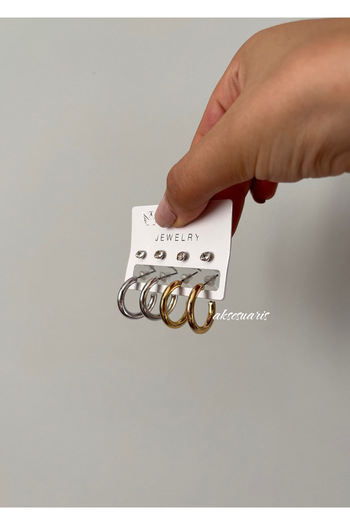 aksesuaris Set of 8 Hoop Earrings with Zircon Stones in 2 Different Colors