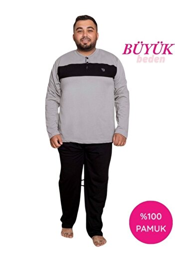 bie's Ανδρικό σετ πιτζάμες με μεγάλο μέγεθος με σχέδιο με 3 κουμπιά, 100% βαμβάκι, εποχιακό μακρυμάνικο σετ πιτζάμες με τσέπες