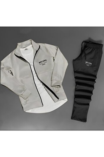 NOFLEN Black Gray Hooded Scuba Tracksuit Set