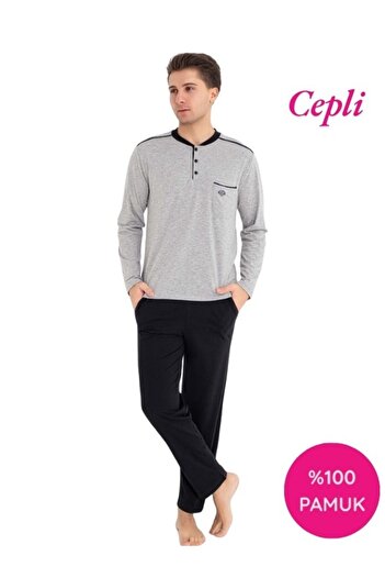 GUAVA+ Ανδρικό σετ πιτζάμες με 3 κουμπιά, 100% βαμβάκι, εποχιακό μακρυμάνικο σετ πιτζάμες με τσέπες στο στήθος