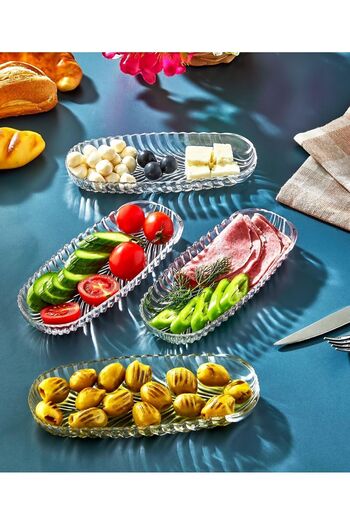 clasavm 4 Kayak Plates |   Glass 4-Piece Snack Bowl - Presentation Bowl - Sauce Bowl Glass Plate