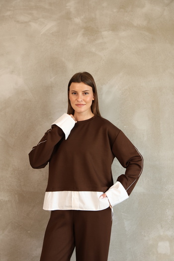 02Lady Fashion Σετ αθλητικής φόρμας Modal με λεπτομέρεια από ινούχα υλικό και διακοσμητικό στολισμό από ινούχα υλικό