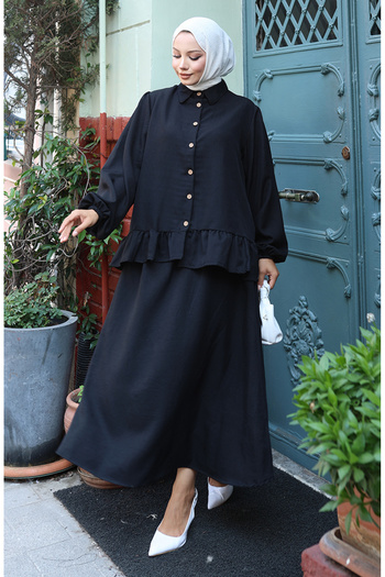 sefamerve Ruffled Tunic Skirt Double Set 0146A-01 Black