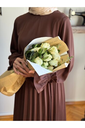 Navra Pleated Skirt + Blouse Set 5076 Bitter Coffee